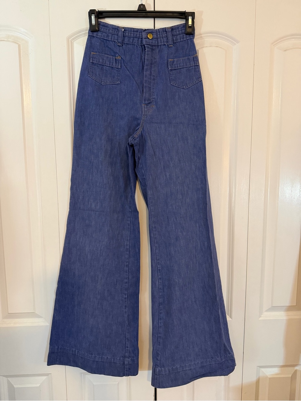 STUNNING TRUE VINTAGE 1970s RUMBLE SEATS DENIM BELL BOTTOMS